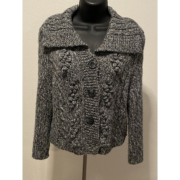 Express Womens Size Large Sweater Button Down Thick Short Gray - Picture 1 of 9